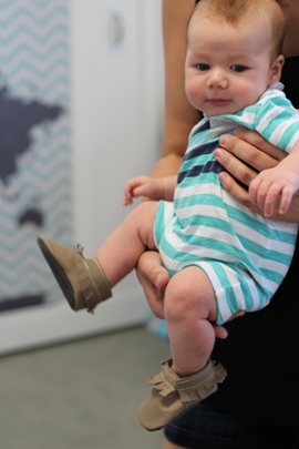 mally mocs on 3 month old at product testing event