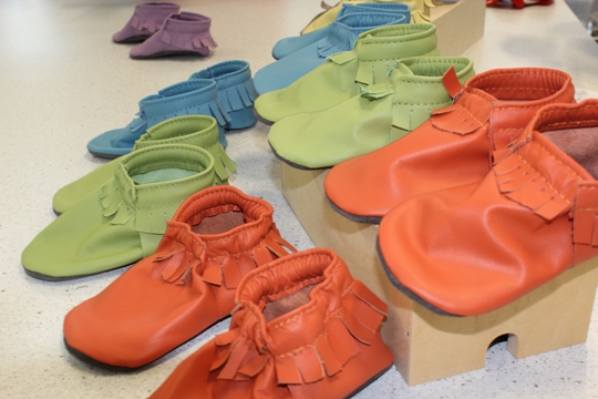 first prototypes of Mally Mocs leathe rbaby moccasins