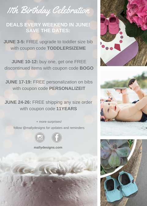 Mally Designs 11th Birthday offers for the month of June