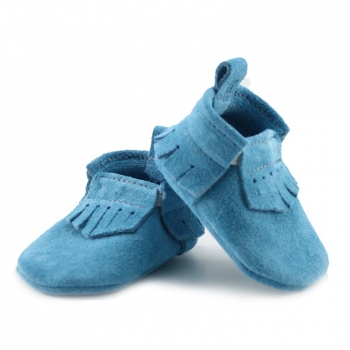 Newborn Arctic Blue Lux Suede Mally Mocs With Fringe